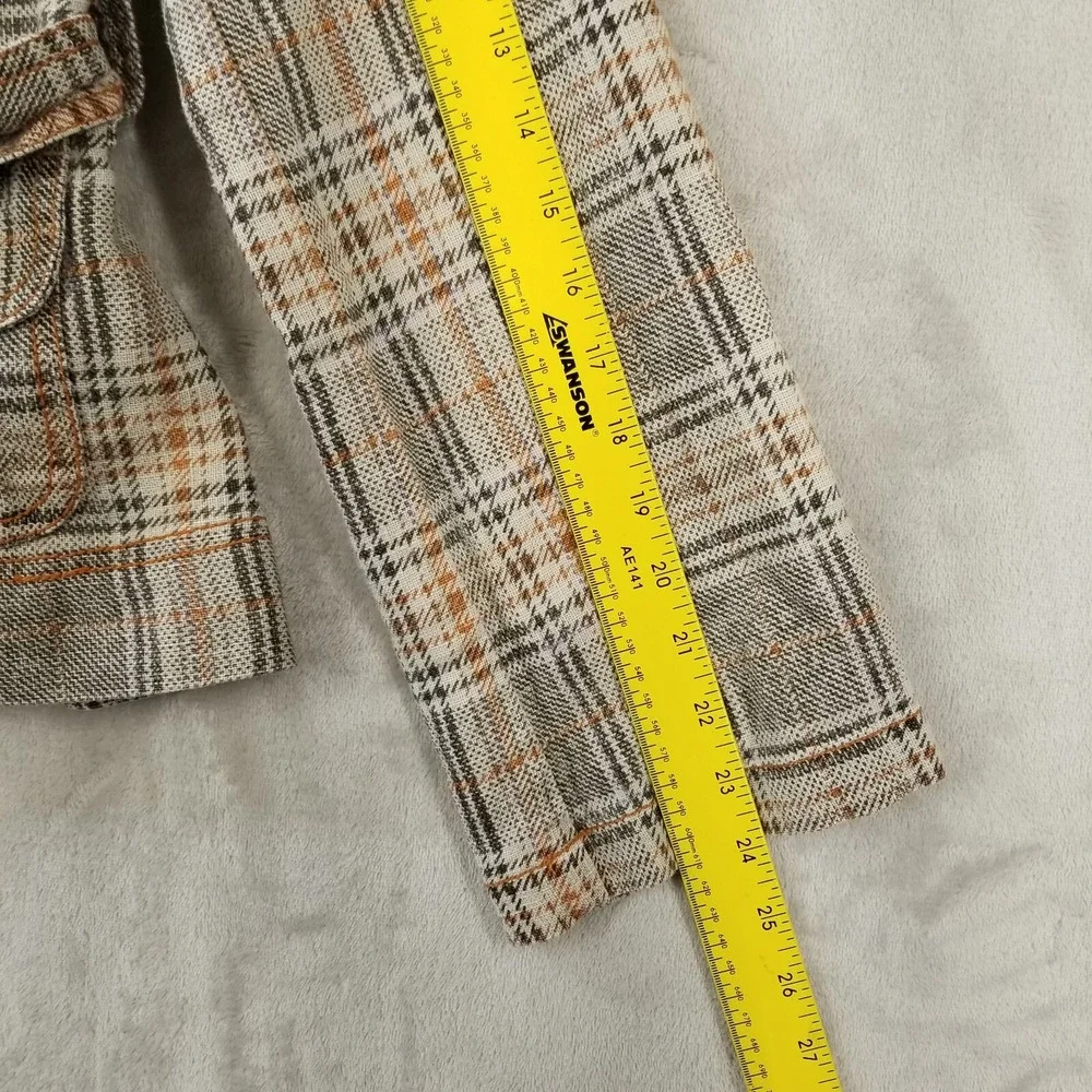 Fillmore Jacket Medium Brown Plaid 100% Linen Belted 70's Pockets Hippie‎ Retro